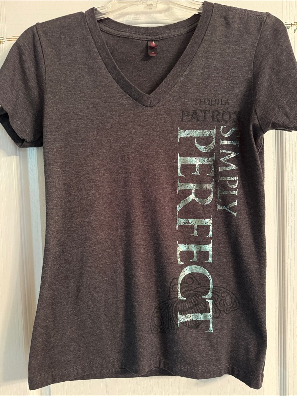 Patron Tequila Simply Perfect Women's Short Sleeve V-Neck Tee - Charcoal